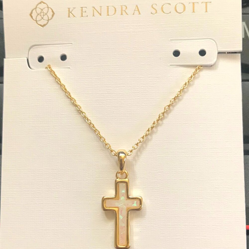 Kendra Scott Gold White Opal Cross Pendant Necklace